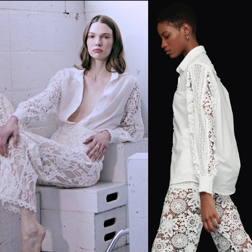 NWT Waimari Demi Lace Cotton Shirt Blouse Button Up White